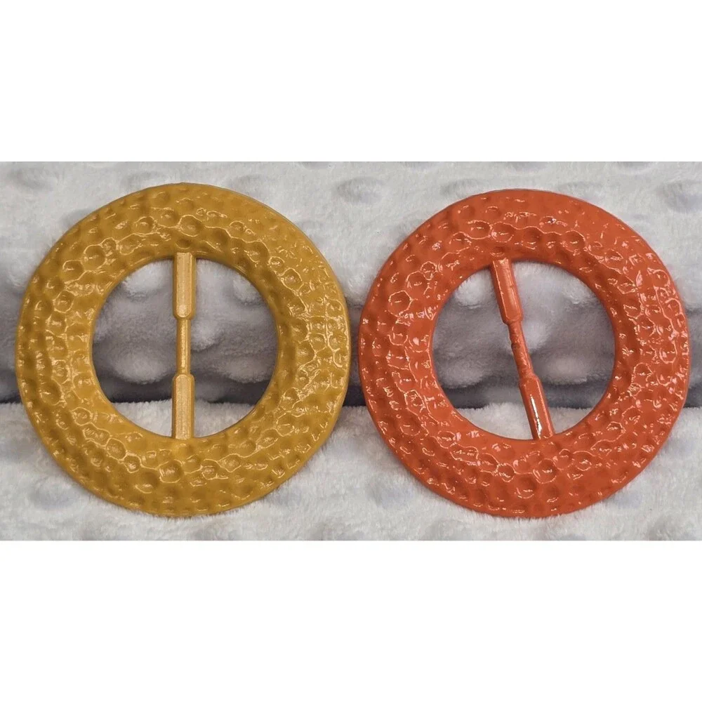 Vintage 1980s Plastic T-Shirt, And Scarf Slide Buckle Set Of 2 Orange Yellow MCM